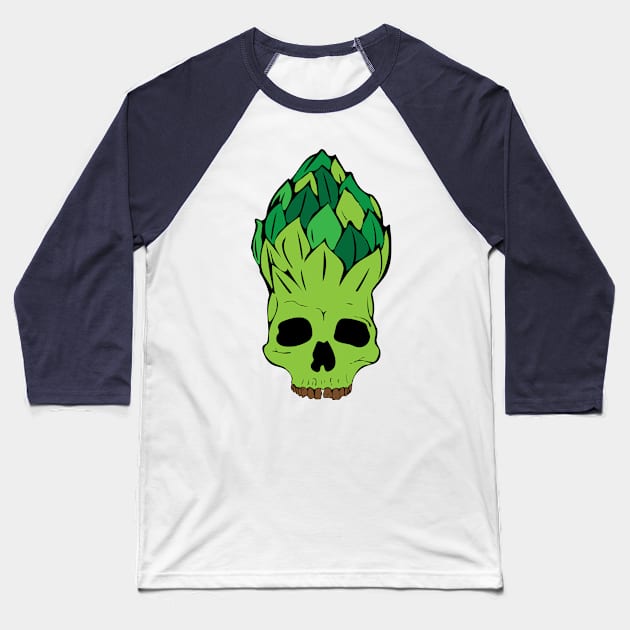 Hophead Skull Baseball T-Shirt by WriteThisOff